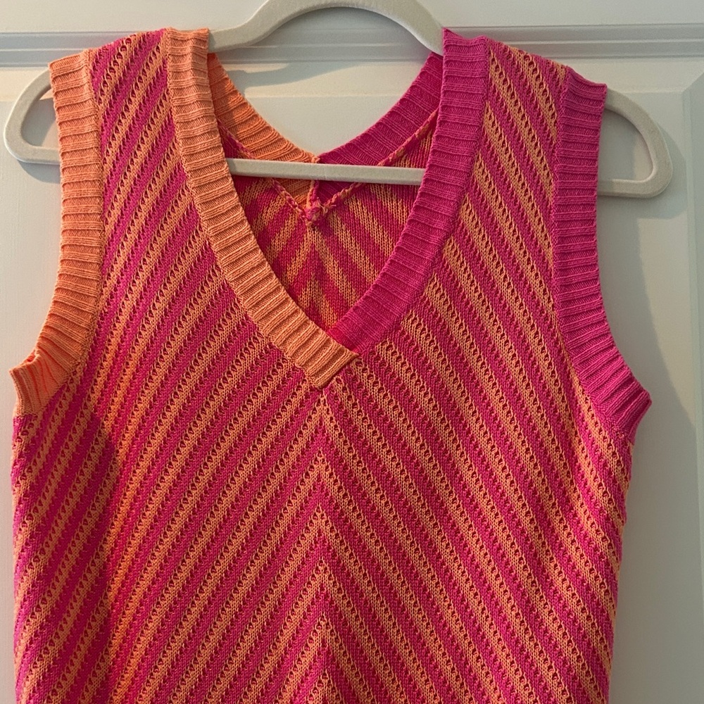 Striped Pink and Orange Sleeveless Knit Sweater